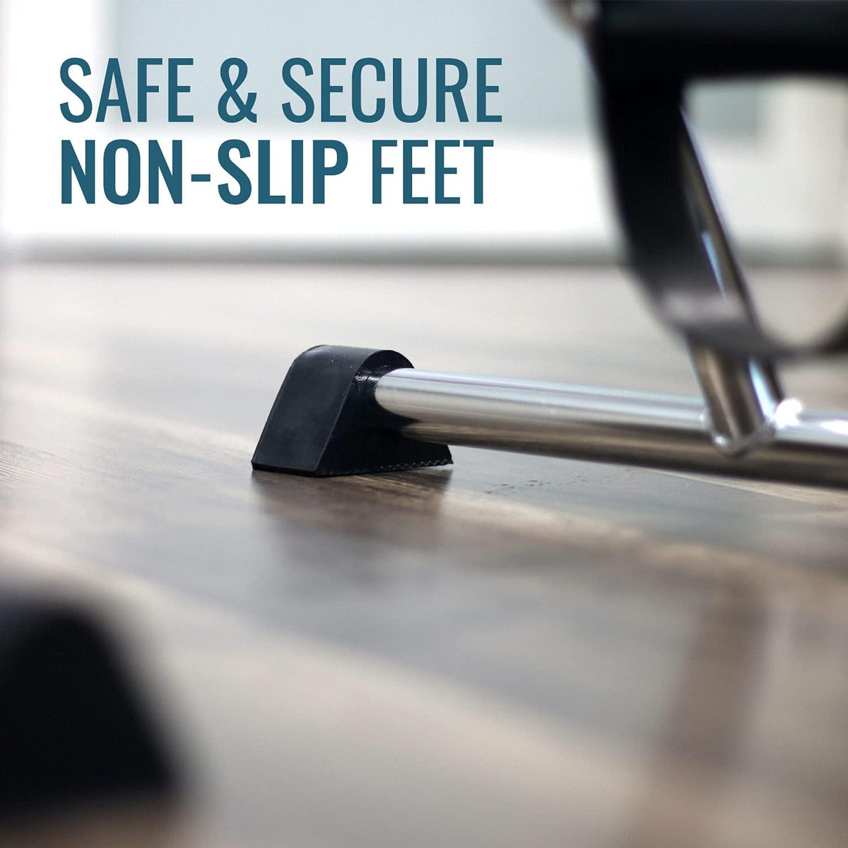 Safe and secure non-slip feet on the LCD mini exercise bike.