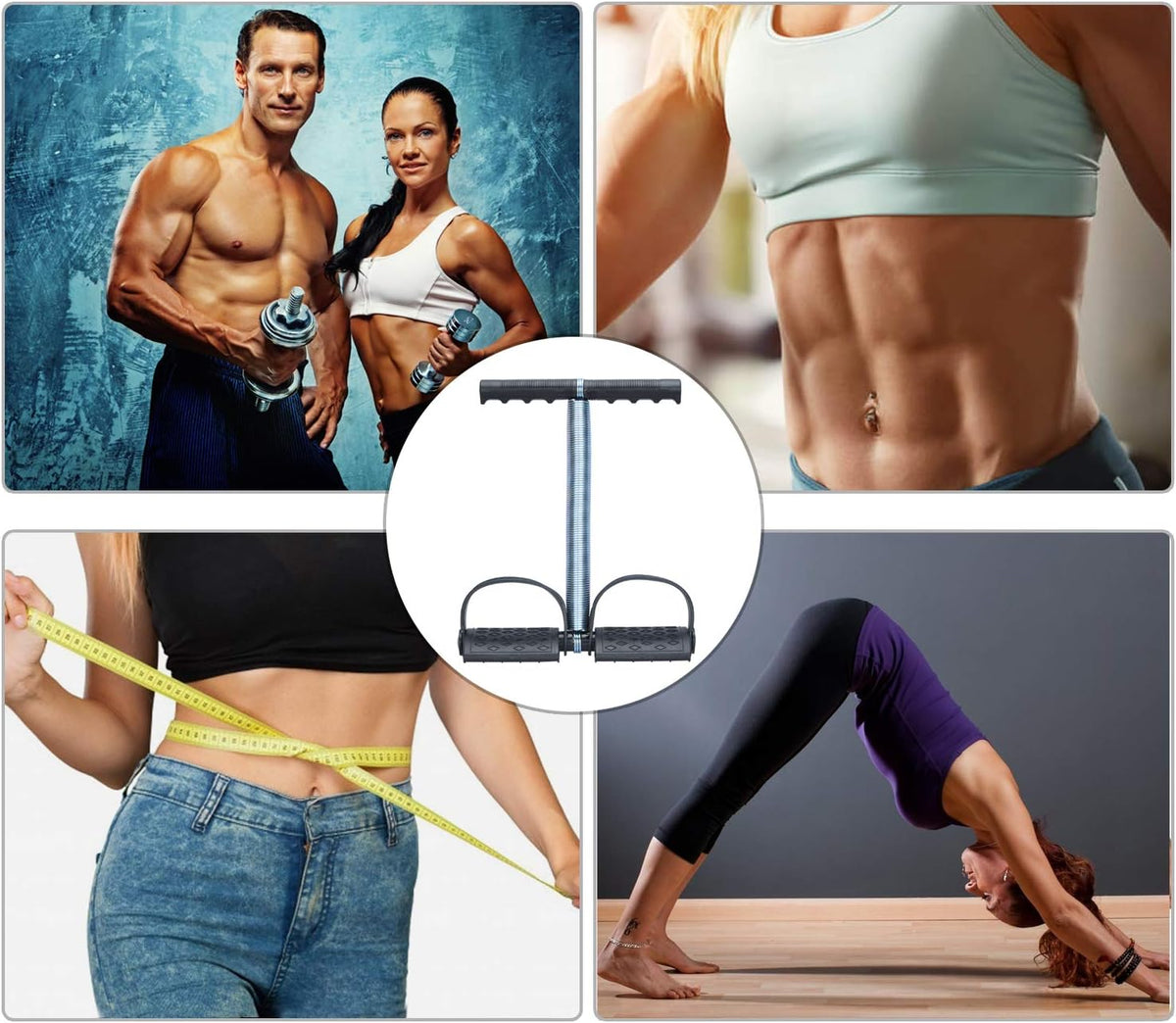 The Apex Fit tummy trimmer band used in a seated row on a living room floor.