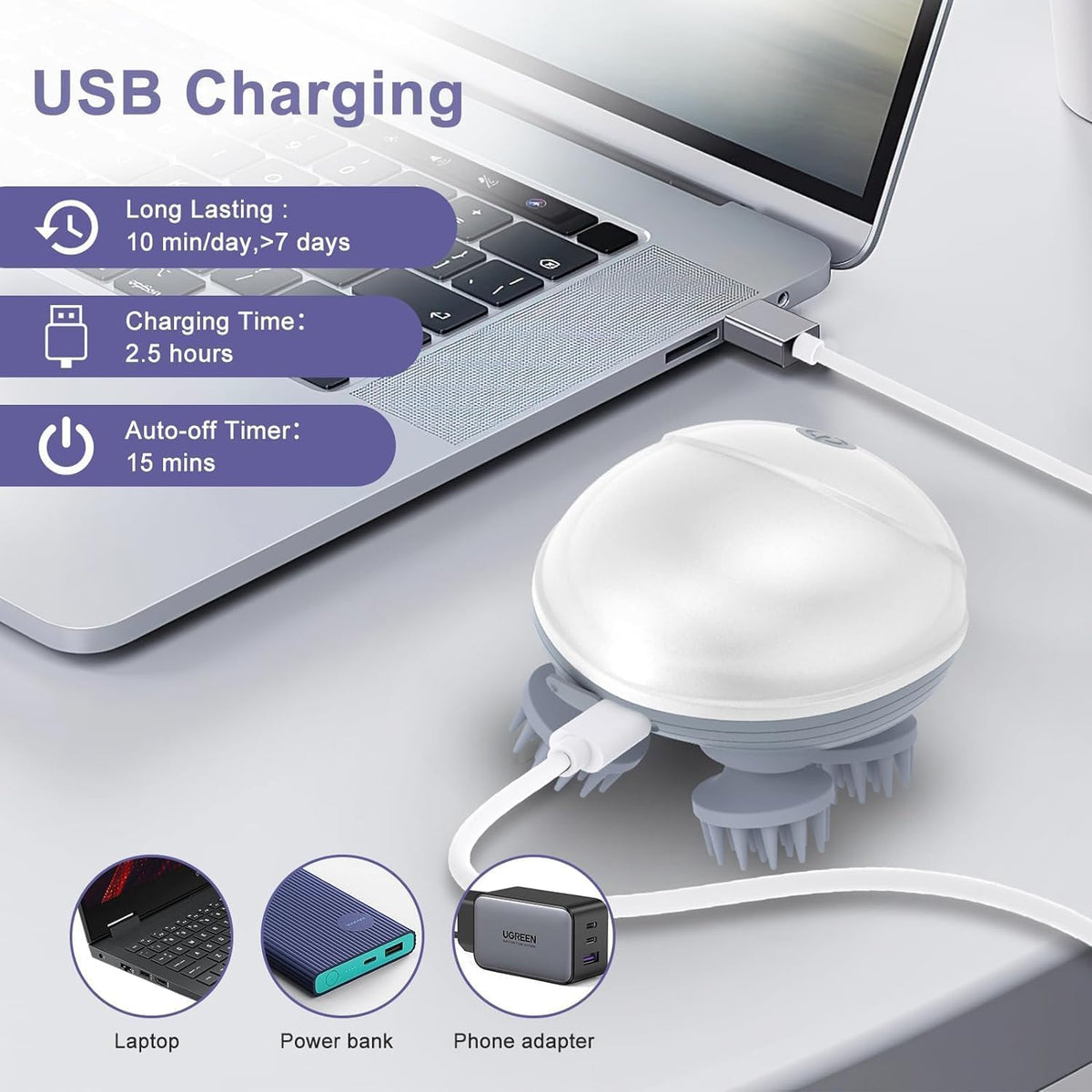 USB charging panel: ten minutes a day for more than seven days on one charge.