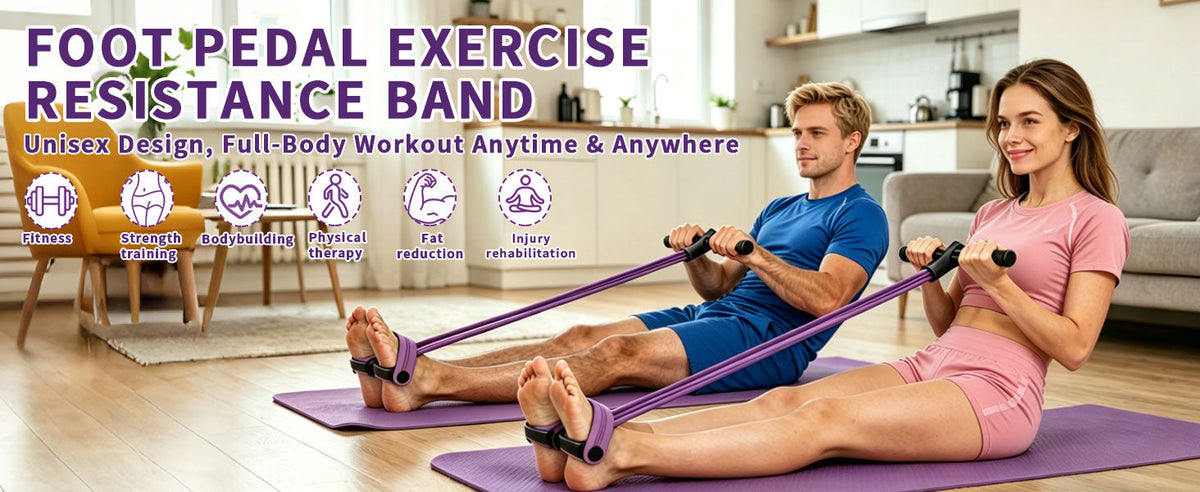 Foot pedal exercise resistance band panel: a full body workout anytime, anywhere.