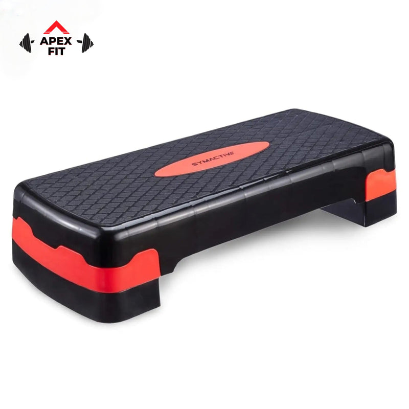 Apex Fit adjustable aerobic step platform in black and red with a textured non-slip top.