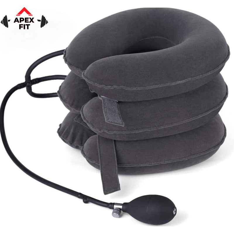Apex Fit inflatable neck traction device: a grey padded collar with a hand pump.