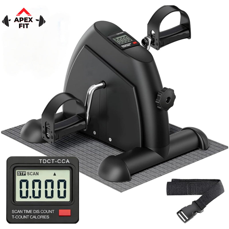 Apex Fit mini exercise bike with a digital display, non-slip pedals and foot straps.