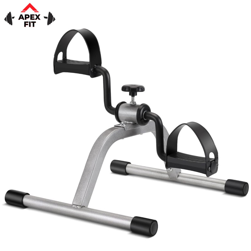 Apex Fit mini exercise bike for arms and legs, with a resistance knob, non-slip pedals with foot straps and a stable steel frame.